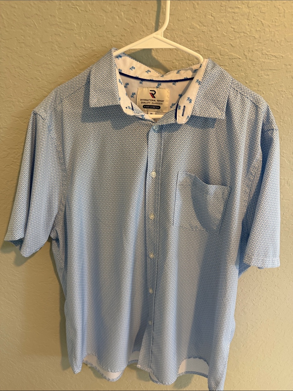 Light Blue Micro-Print Short-Sleeve Button-Down Shirt - International Regent